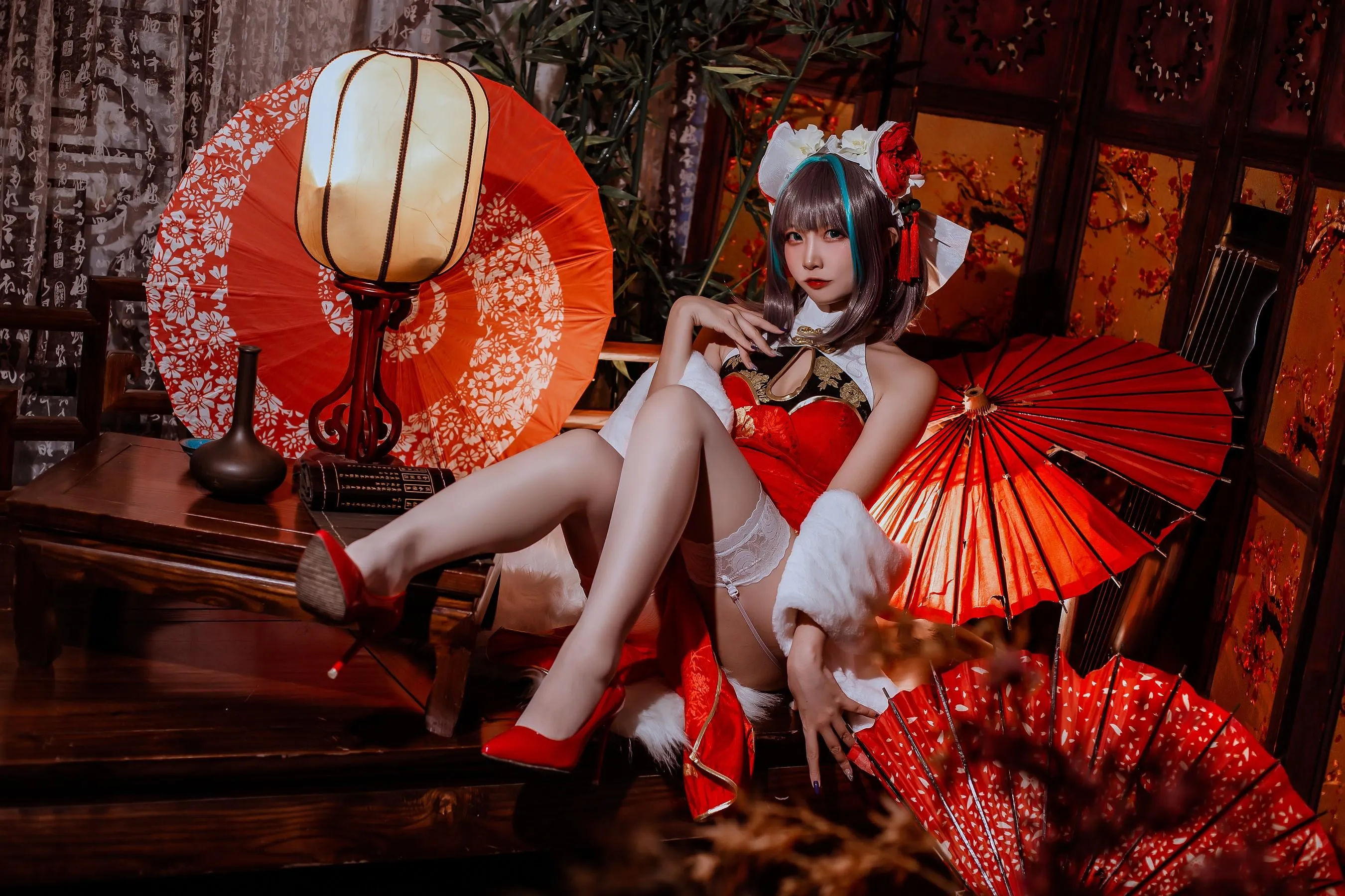 二佐Nisa – NO.151 碧蓝柴郡旗袍 [33P]插图6